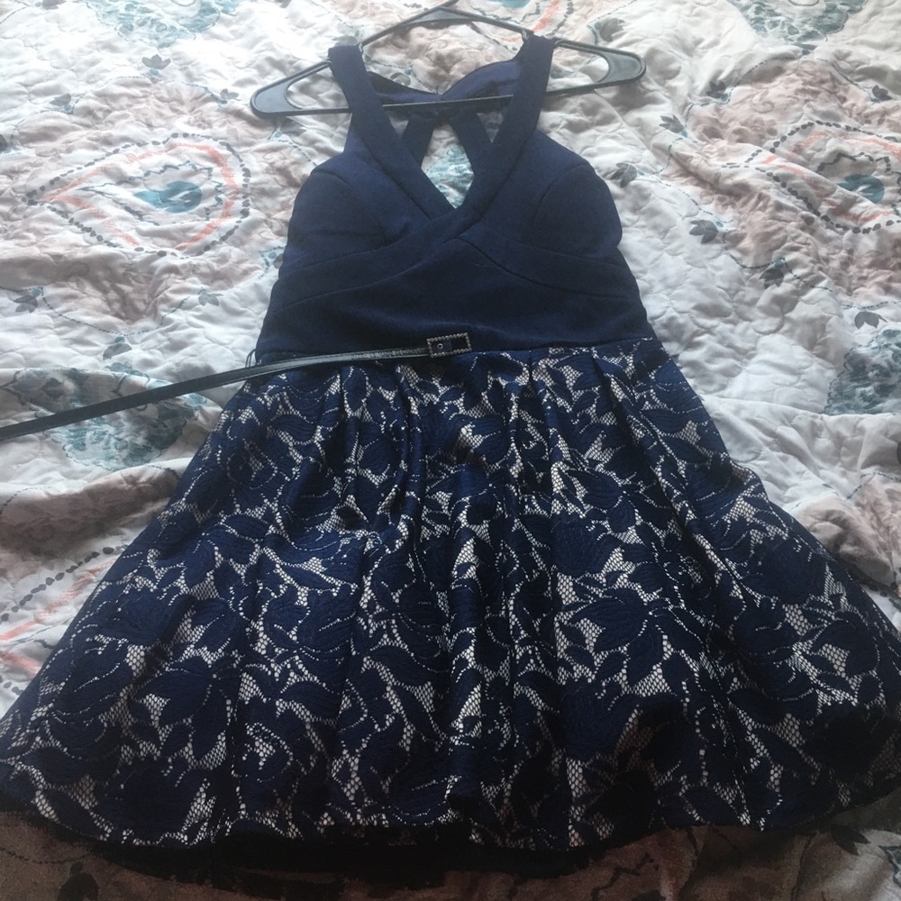 Dark blue homecoming dress.
